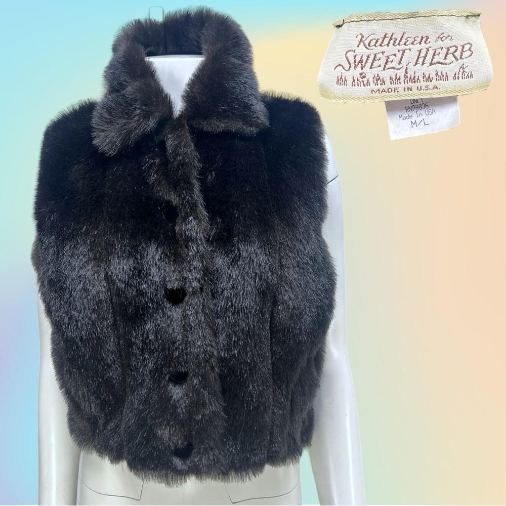 VTG 80's/90's Kathleen for Sweet Herb Dark brown Faux Fur/Velvet Vest Sz M/L